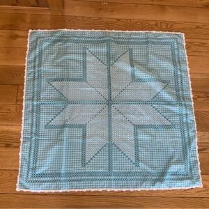 Vintage Turquoise hand cross-stitched snd  crocheted table linen